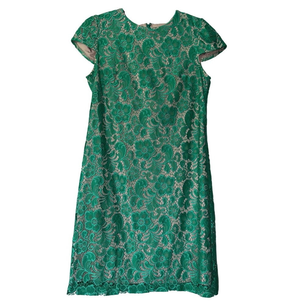 Ivy & Blu Maggy Boutique Green Floral Lace Cap Sleeve Sheath Dress Size 6